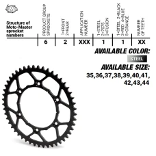ЗАДНЯ ЗІРКА СТАЛЬНА MOTO-MASTER НАДЛЕГКА 4395 42 (439542) KTM SX 50/SX 50 МІНІ '04-'13 (LANC. 415) КОЛІР ЧОРНИЙ