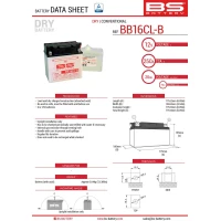 BS АКУМУЛЯТОР BB16CL-B (YB16CL-B) 12V 19AH 175X100X175 OBSLUGOWY - ELEKTROLIT OSOBNO (250A) (2) UE2019/1148