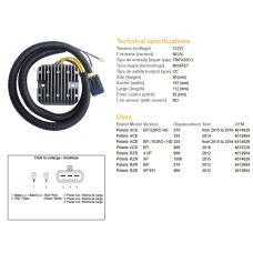 DZE РЕГУЛЯТОР НАПРУГИ POLARIS ACE 325 EFI '14-'16, 570 EFI '15-'16, 900 '16, RZR 570/900 '12, RZR 1000 EFI '15, 12V 50A (MOSFET) (OEM 4013904, 4014029 (ESR827)