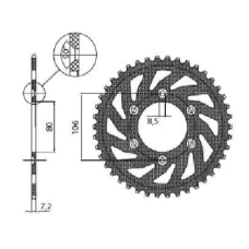 SUNSTAR ЗІРОЧКА ЗАД 3560 45 APRILIA SX 125 '08-'12, MX 125 '04-'07 (JTR22.45) (LANC. 520) (356045JT)
