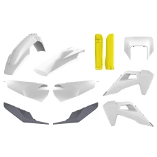 POLISPORT КОМПЛЕКТ ПЛАСТІКОВ HUSQVARNA TE/FE TPI '20-'23 W КОМПЛЕКТІ ЗАХИСТ ФАРИ ПЕРІД (8668700001) I КРИШКИ АМОТРТИЗАТОРІВ (8398900004) КОЛІР OEM BIALO ZOLTO СІРИЙ