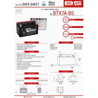 BS АКУМУЛЯТОР BTX7A-BS (YTX7A-BS) 12V 6AH 152X88X94 BEZOBSLUGOWY - ELEKTROLIT OSOBNO (90A) (6) UE2019/1148