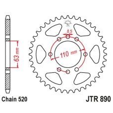 ЗАДНЯ ЗІРКА JR 4675 44 KTM 125/200 DUKE '14-'22, 390 DUKE/RC '13-'23 (JTR890.44) (LANC. 520) КОЛІР ЧОРНИЙ