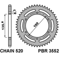 PBR ЗІРОЧКА ЗАД АЛЮМІНІЙ (ERGAL) 3552 38 APRILIA ETX 125 '84 BMW G310 R '16-'20 (-2) (LANC. 520) КОЛІР СРІБНИЙ