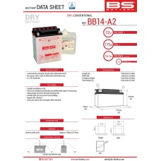 BS АКУМУЛЯТОР BB14-A2 (YB14-A2) 12V 14AH 134X89X166 OBSLUGOWY - ELEKTROLIT OSOBNO (175A) (4) UE2019/1148