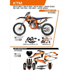 UFO КОМПЛЕКТ ПЛАСТІКОВ ПЛЮС КОМПЛЕКТ НАЛІПОК (OKLEIN) KTM SX/SXF 125/150/250/350/450 '19-'22 W КОМПЛЕКТІ ПЕРІД TABLICA (KT04094) І КРИШКИ АМОТРТИЗАТОРІВ (KT04055) STOKES КОЛІР ЧОРНИЙ