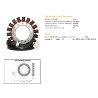 DZE UZWOJENIE ГЕНЕРАТОР STATOR YAMAHA XV 535 VIRAGO '87-00 (OEM 2GV-81410-20-00)