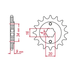 ПЕРЕДНЯ ЗІРКА GROSSKOPF CHT 2062 14 YAMAHA YFS200 BLASTER '88-'06 (+1), TT-R230 '05-'20 (+1), DT200 L '85 (+1), HYOSUNG GT 250 '04-'15, GY 250 '04-'12 (JTF1554.14)