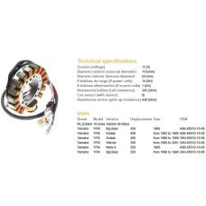DZE UZWOJENIE ГЕНЕРАТОР STATOR YAMAHA YFM350 BIG BEAR '95-98, WARRIOR '96-'01, KODIAK 400 '93-'98 (ESG434) (OEM-3HN-8510-10-00, OEM-4GB-85510-1