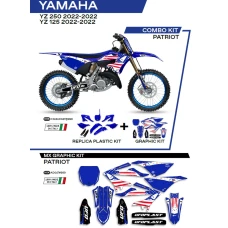 UFO КОМПЛЕКТ ПЛАСТІКОВ ПЛЮС КОМПЛЕКТ НАЛІПОК (OKLEIN) YAMAHA YZ 125/250 '22 W КОМПЛЕКТІ ПЕРІД TABLICA (YA04860) І КРИШКИ АМОТРТИЗАТОРІВ (YA04814) PATRIOT КОЛІР OEM (БІЛИЙ/СИНІЙ)