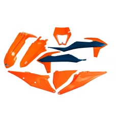UFO КОМПЛЕКТ ПЛАСТІКОВ KTM EXC 125 '20-'21, EXC/EXCF(EXC-F) 150/250/300/350/450/500 '20-'23 Z ЗАХИСТ ФАРИ КОЛІР OEM '22 (POMARANCZOWY/NIEBIESKI)