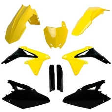POLISPORT КОМПЛЕКТ ПЛАСТІКОВ (ПОВНИЙ KIT) SUZUKI RMZ 450 '08-'17 W КОМПЛЕКТІ TABLICA ПЕРІД (8659300001) I КРИШКИ AMORTYZAROROW (8398300002) КОЛІР ЧОРНИЙ ЖОВТИЙ OEM