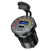BIKETEC МОТОЦИКЛ ДВІЙНЕ РОЗ'ЄМ USB TYP-C + USB QC 3.0 - 40 W POWER DELIVERY Z WOLTOMIERZEM МОНТАЖ НА ПЛОСКІЙ ПОВЕРХНІ (ВІТРОВИК, КОФР) АБО NA КЕРМА - НЕОБХІДНО АДАПТЕР BTMUS28
