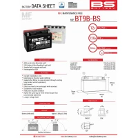 BS АКУМУЛЯТОР BT9B-BS (YT9B-BS) 12V 8AH 150X70X105 BEZOBSLUGOWY - ELEKTROLIT OSOBNO (120A) (6) UE2019/1148