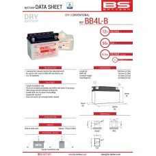 BS АКУМУЛЯТОР BB4L-B (YB4L-B) 12V 4AH 121X71X93 OBSLUGOWY - ELEKTROLIT OSOBNO (56A) (8) UE2019/1148