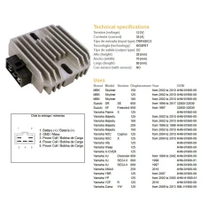 DZE РЕГУЛЯТОР НАПРУГИ YAMAHA XJ600 DIVERSION 96-02, YBR125, YZF125R, MAJESTY 125/250 (4HM-81960-00), SUZUKI DR650SE 96-17 (32800-32E00) (12V/35A) (ESR272)