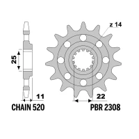 PBR 13/07 ШЕСТЕРНЯ ПЕРІД 2308 13 (LANC. 520) (MADE IN ITALY)