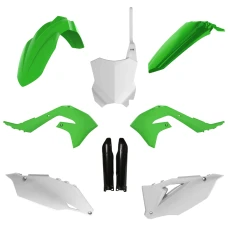 POLISPORT КОМПЛЕКТ ПЛАСТІКОВ (ПОВНИЙ KIT) KAWASAKI KXF 250 '21-'24 KXF 450 '19-'23 W КОМПЛЕКТІ TABLICA ПЕРІД (8665900002) I КРИШКИ AMORTYZAROROW (8351800002) КОЛІР ЗЕЛЕНИЙ БІЛИЙ