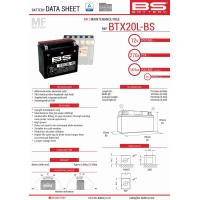 BS АКУМУЛЯТОР BTX20L-BS (YTX20L-BS) 12V 18AH 175X86X154 BEZOBSLUGOWY - ELEKTROLIT OSOBNO (270A) (2) UE2019/1148