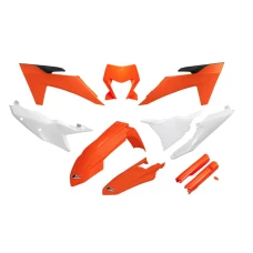 UFO 2024/01 КОМПЛЕКТ ПЛАСТІКОВ Z OSLONAMI ТЕЛЕСКОПІЧНИЙ (АМОРТИЗАТОРІВ) KTM EXC 150 / 250 / 300 '24, EXC-F 250 / 350 / 450 / 500 '24 КОЛІР OEM КОЛІР ПОМАРАНЧ БІЛИЙ