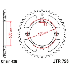 ЗАДНЯ ЗІРКА JR 798 48 SUZUKI RM 80/85 '83-20, YAMAHA YZ 85 '02-20 (79848JT) (LANC. 428) КОЛІР ЧОРНИЙ