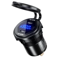 BIKETEC МОТОЦИКЛ ДВІЙНЕ РОЗ'ЄМ USB TYP-C PD - 90 W POWER DELIVERY МОНТАЖ НА ПЛОСКІЙ ПОВЕРХНІ (ВІТРОВИК, КОФР) АБО NA КЕРМА - НЕОБХІДНО АДАПТЕР BTMUS28