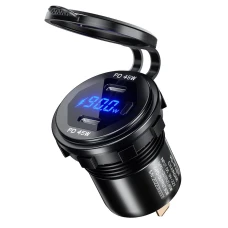 BIKETEC МОТОЦИКЛ ДВІЙНЕ РОЗ'ЄМ USB TYP-C PD - 90 W POWER DELIVERY МОНТАЖ НА ПЛОСКІЙ ПОВЕРХНІ (ВІТРОВИК, КОФР) АБО NA КЕРМА - НЕОБХІДНО АДАПТЕР BTMUS28