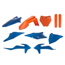 POLISPORT КОМПЛЕКТ ПЛАСТІКОВ KTM SX/SX-F '19-'22 W КОМПЛЕКТІ TABLICA ПЕРІД (8666400001) I КРИШКИ АМОТРТИЗАТОРІВ (8398600005) КОЛІР СИНІЙ КОЛІР ПОМАРАНЧ ( BLUE METAL FLOW COMPLETE KIT)