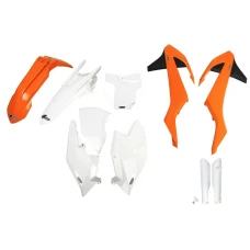 UFO КОМПЛЕКТ ПЛАСТІКОВ (ПОВНИЙ KIT) Z OSLONAMI ТЕЛЕСКОПІЧНИЙ (АМОРТИЗАТОРІВ) KTM SX/SXF '16-'18 (Z WYJATKIEM SX 250 '16), КОЛІР OEM '16 (POMARANCZOWY/BIALY) (KT517E999)