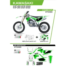 UFO КОМПЛЕКТ ПЛАСТІКОВ ПЛЮС КОМПЛЕКТ НАЛІПОК (OKLEIN) KAWASAKI KXF 250 '21-'22; KXF 450 '19-'22 W КОМПЛЕКТІ ПЕРІД TABLICA (KA04738) І КРИШКИ АМОТРТИЗАТОРІВ (KA04701) STOKES КОЛІР БІЛИЙ
