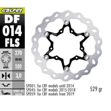 GALFER ДИСК ТОРМОЗНИЙ ПЕРІД HONDA CR 125R/250R '95-'07, CR 500 '95-'00, CRF 250R/450R '02- WAVE (270X101X3MM) (OVERSIZE 270)