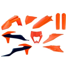 POLISPORT КОМПЛЕКТ ПЛАСТІКОВ KTM EXC/EXC-F TPI '20-'23 W КОМПЛЕКТІ ЗАХИСТ ФАРИ (8668600002) I КРИШКИ АМОТРТИЗАТОРІВ (8398600003) КОЛІР КОЛІР ПОМАРАНЧ СИНІЙ OEM