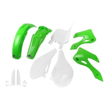 UFO КОМПЛЕКТ ПЛАСТІКОВ (ПОВНИЙ KIT) Z OSLONAMI ТЕЛЕСКОПІЧНИЙ (АМОРТИЗАТОРІВ) KAWASAKI KX 125 / 250 '99-'02 КОЛІР OEM (ZIELONY/BIALY) (KA200E999)