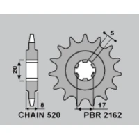 PBR ЗІРОЧКА ПЕРІД 2162 9 SHERCO 125 ST '16-'17, X-RIDE '14-'16, 250/300 ST '16-'17  (LANC. 520)