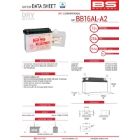 BS АКУМУЛЯТОР BB16AL-A2 (YB16ALA2) 12V 16AH 205X71X164 OBSLUGOWY - ELEKTROLIT OSOBNO (175A) (3) UE2019/1148