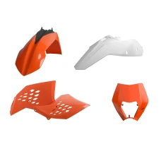 POLISPORT КОМПЛЕКТ ПЛАСТІКОВ (ПОВНИЙ KIT) KTM EXC/EXC-F '08-'11 W КОМПЛЕКТІ TABLICA ПЕРІД (8666700001) I КРИШКИ АМОТРТИЗАТОРІВ (8398500002) КОЛІР КОЛІР ПОМАРАНЧ БІЛИЙ OEM