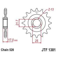 JT ЗІРОЧКА ПЕРІД 2042 16 Z ГУМА HONDA CB 500F/X '13-'15, CBR 500R '13-'15, NC 700 '12-'14, CT/CTX 700 14 204216JTRB) (LANC. 520)