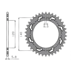 SUNSTAR ЗІРОЧКА ЗАД 491 43 KAWASAKI KLR 650C '95-'03 (JTR487.43) (LANC. 520) (49143JT)