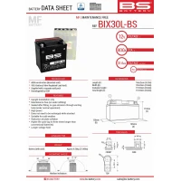 BS АКУМУЛЯТОР BIX30L-BS (YTX30L-BS) 12V 30AH 165X125X175 BEZOBSLUGOWY - ELEKTROLIT OSOBNO (400A) (2) UE2019/1148