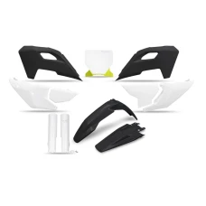 UFO 2025/04 КОМПЛЕКТ ПЛАСТІКОВ (ПОВНИЙ KIT) Z OSLONAMI ТЕЛЕСКОПІЧНИЙ (АМОРТИЗАТОРІВ) HUSQVARNA TC 125 / 250 '23-'24, FC 250 / 350 / 450 '23-'24, FX 350 / 450 '23-'24, TX 300 '24, КОЛІР ЧОРНИЙ  / БІЛИЙ