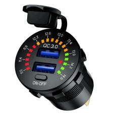 BIKETEC МОТОЦИКЛ ДВІЙНЕ РОЗ'ЄМ USB QC 3.0 - 36 W QШВИДКА ЗАРЯДКА З ВОЛЬТМЕТРОМ МОНТАЖ НА ПЛОСКІЙ ПОВЕРХНІ (ВІТРОВИК, КОФР) АБО NA КЕРМА - НЕОБХІДНО АДАПТЕР BTMUS28
