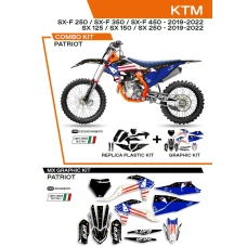 UFO КОМПЛЕКТ ПЛАСТІКОВ ПЛЮС КОМПЛЕКТ НАЛІПОК (OKLEIN) KTM SX/SXF 125/150/250/350/450 '19-'22 W КОМПЛЕКТІ ПЕРІД TABLICA (KT04094) І КРИШКИ АМОТРТИЗАТОРІВ (KT04055) PATRIOT КОЛІР ЧОРНИЙ