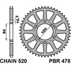 ЗАДНЯ ЗІРКА PBR 478 47 C45 KAWASAKI Z 1000/SX '03-'20, ZX-10R/RR '04-'20, ZX-6R '98-'20, ER-6N '06-'17, VERSYS 650 '07-'20 (JTR478.47) (LANC.520) (АНАЛОГ 4578 47)