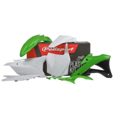 POLISPORT КОМПЛЕКТ ПЛАСТІКОВ KAWASAKI KX 85 '14-'21; KX 100 '14-'21; KX 112 '14-'21 W КОМПЛЕКТІ TABLICA ПЕРІД (8662900002) КОЛІР ZIELONO БІЛИЙ OEM