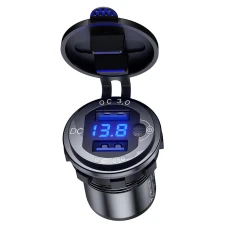 BIKETEC МОТОЦИКЛ ДВІЙНЕ РОЗ'ЄМ USB QC 3.0 - 36 W Z WOLTOMIERZEM МОНТАЖ НА ПЛОСКІЙ ПОВЕРХНІ (ВІТРОВИК, КОФР) АБО NA КЕРМА - НЕОБХІДНО АДАПТЕР BTMUS28