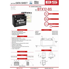BS АКУМУЛЯТОР BTX12-BS (YTX12-BS) 12V 10AH 152X88X131 BEZOBSLUGOWY - ELEKTROLIT OSOBNO (180A) (4) UE2019/1148