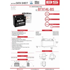 BS АКУМУЛЯТОР BTX14L-BS (YTX14L-BS) 150X87X145 BEZOBSLUGOWY - ELEKTROLIT OSOBNO (4) UE2019/1148