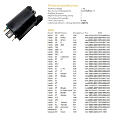 DZE КОТУШКА ЗАПАЛЮВАННЯ HONDA CB/CBR/CBF/NT/ST/VT/VTX/XRV, KAWASAKI