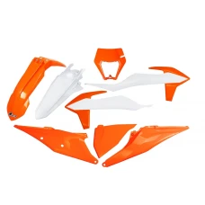 UFO КОМПЛЕКТ ПЛАСТІКОВ KTM EXC 125 '20-'21, EXC/EXCF(EXC-F) 150/250/300/350/450/500 '20-'23 Z ЗАХИСТ ФАРИ КОЛІР OEM '23 (BIALY/POMARANCZOWY)