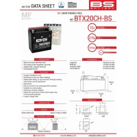 BS АКУМУЛЯТОР BTX20CH-BS (YTX20CH-BS, YTX20A-BS) 12V 18AH 150X87X161 BEZOBSLUGOWY - ELEKTROLIT OSOBNO (270A) (2) UE2019/1148 (300808)